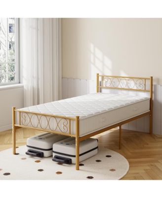 Twin XL Upholstered Platform Bed Frame with Headboard, Underbed Storage Space, Steel Slats Support,Easy Assembly