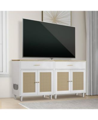 Hidden Cat Litter Box Enclosure Furniture, 31.5" Wooden Dog Proof Cat Litter Box Enclosure Cabinet with Drawer and 2 Sisal Doors