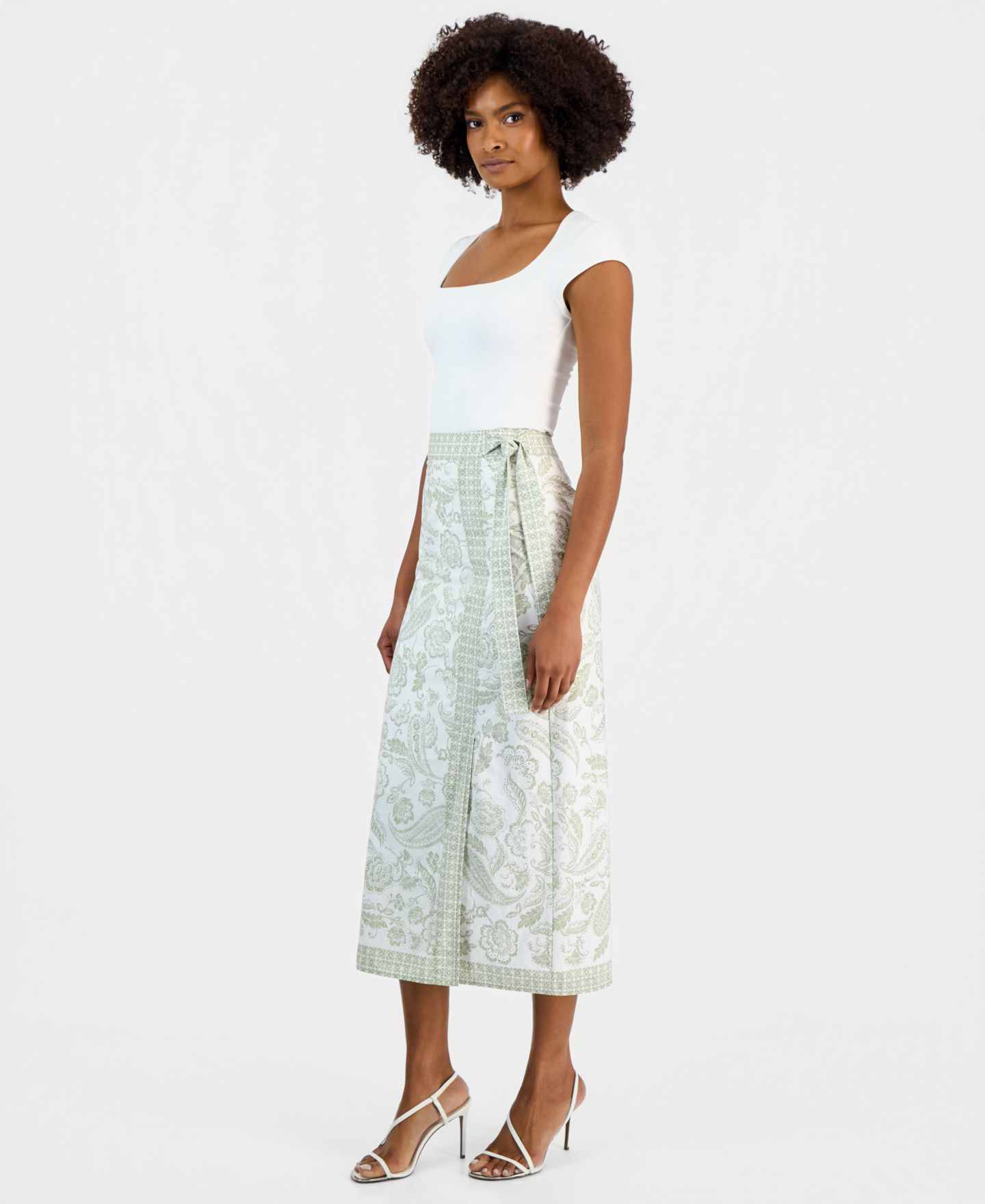 Женская юбка Vince Camuto Paisley-Print Faux-Wrap Midi, цвет: Шалфейный — фото 3