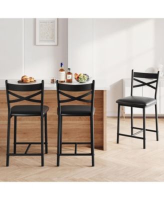 Set of 2 PU Upholstered Bar Stools with Footrest, Modern Counter Height Chairs with Back for Kitchen Island, Apartment