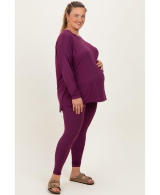Plus Size Plum Brushed Knit Oversized Top and Legging Set