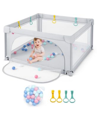 Toddler Playpen Large Safety Play Center Yard w/ 50 Ocean Balls Grey