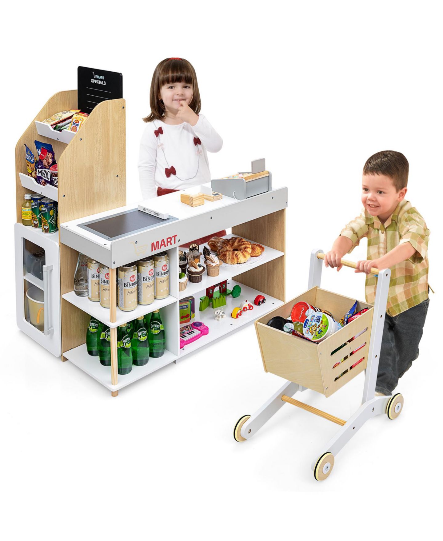 Детский игровой набор Costway Supermarket Interactive 8-Piece Shopping Playset, Ages 3+, цвет: Натуральный — фото 3