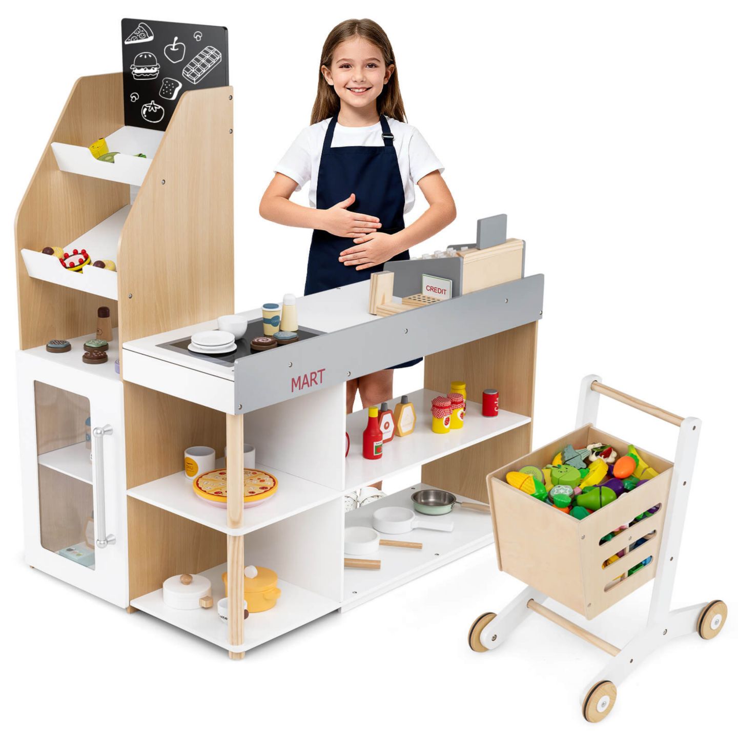 Детский игровой набор Costway Supermarket Interactive 8-Piece Shopping Playset, Ages 3+, цвет: Натуральный — фото 1