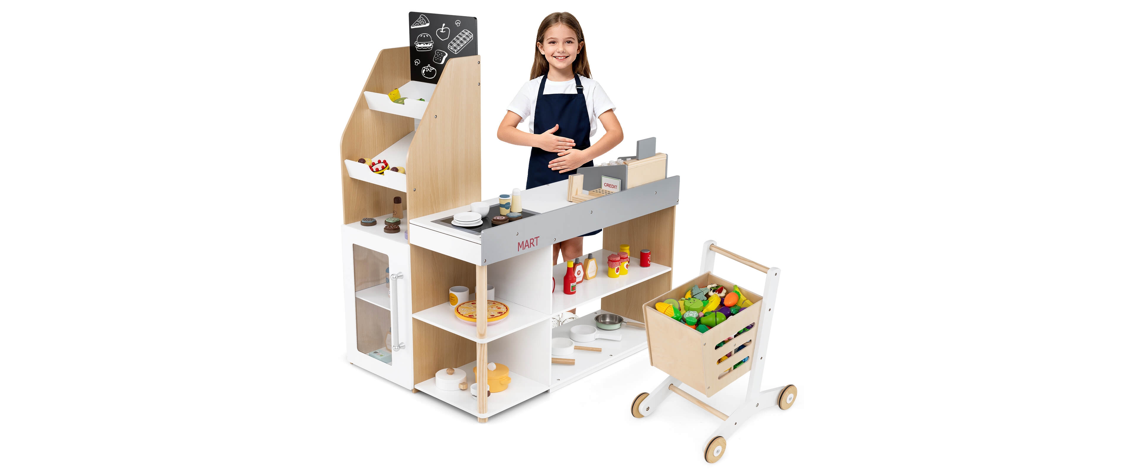 Costway Supermarket Interactive 8-Piece Shopping Playset, Ages 3+