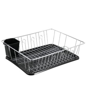 16 Inch Chrome Plated and Plastic Counter Top Drying Dish Rack in Black