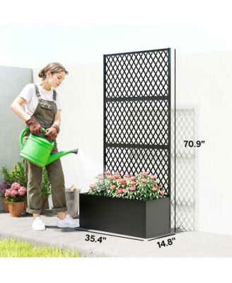 Metal Planter Box with Trellis, Diamond Lattice Privacy Planter