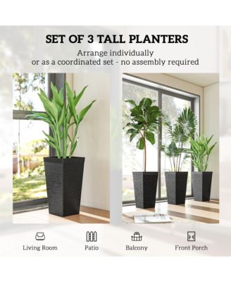 22.8 Inch Tall Planters, Set of 3 Plastic Flower Pots,