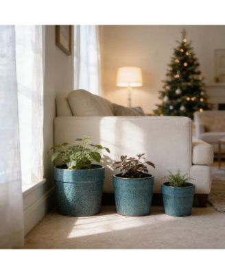 Handmade Ceramic Planter Set of 3, 15/12/9 Inch Diameter,Textured Pattern, for Succulents & Indoor Plants, Windowsill & Bookshelf Use