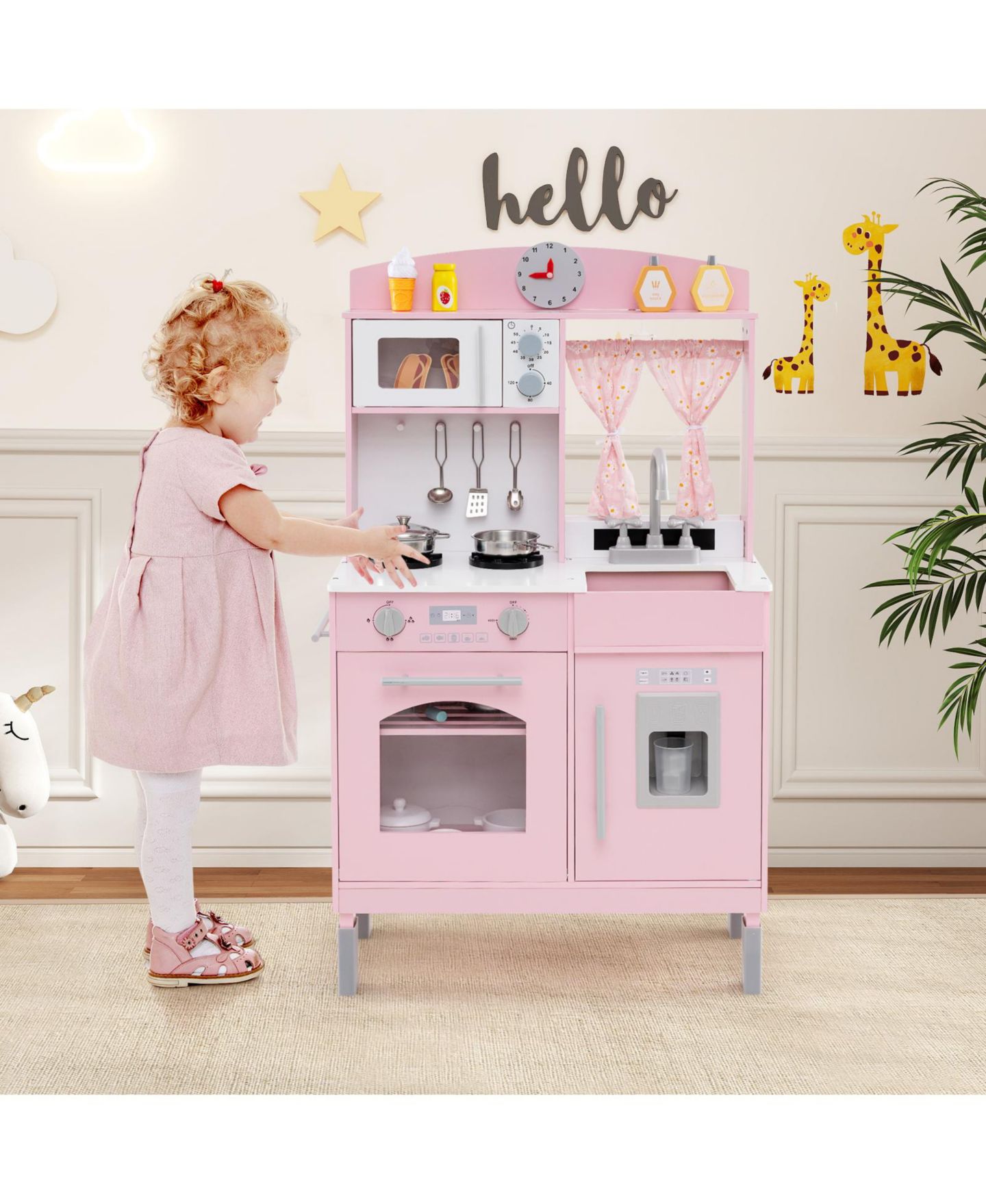 Детская игрушка Mecale Wooden Chef Height-Adjustable Play Kitchen, Ages 3+, цвет: Розовый — фото 2