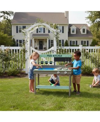 Kids Play Kitchen, Wood Mud Kitchen with Water Play Set & Cooking Toys for Outdoor, Gift for 3-8