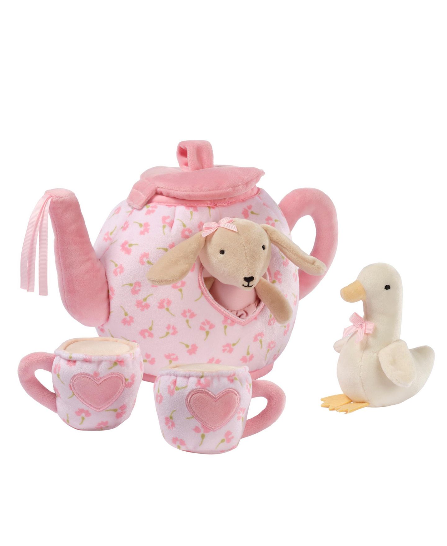 Детские мягкие игрушки Lambs & Ivy Tea Party Interactive Plush Playset Toy w/ Cups, Pot, Goose and Bunny, цвет: Розовый — фото 2