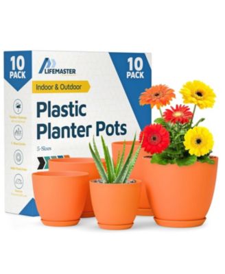 10-Pack Yellow Plant Pots with drainage holes & saucers. Stackable, durable, weatherproof for indoor/outdoor plants & flowers