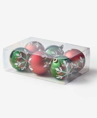 Heritage Set of 6 Shatterproof Red White and Green Snowflake Ball Ornaments
