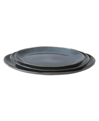 Sandy Pines  3 Piece Oval Platter Set, 15.7”, 13.75” & 12” Stoneware Serving Platters, Reactive Glaze, Microwave & Dishwasher Safe