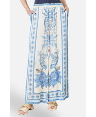 Women's Satin Print Placement Relaxed Trousers