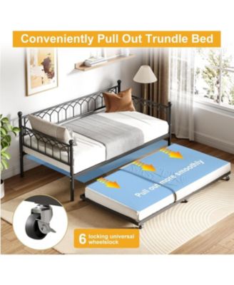 Twin Metal Daybed Sofa Bed Frame with Steel Slat Support, Heavy-Duty, Space-Saving Design for Living Room or Apartment