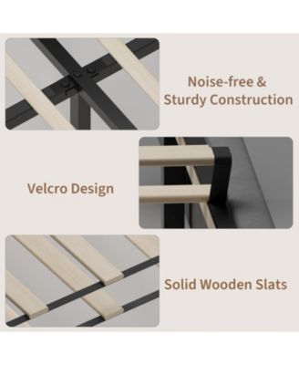 Full Velvet Bed Frame with Wingback Headboard, Upholstered Platform Bed with Wood Slats