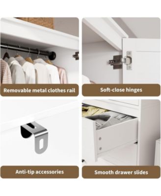 Armoire Wardrobe Closet  Drawers Doors, Modern Wooden Wardrobe Cabinets for Hanging Clothes, Tall Standing Bedroom Armoires, Heavy Duty