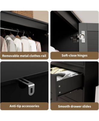 Armoire Wardrobe Closet  Drawers Doors, Modern Wooden Wardrobe Cabinets for Hanging Clothes, Tall Standing Bedroom Armoires, Heavy Duty