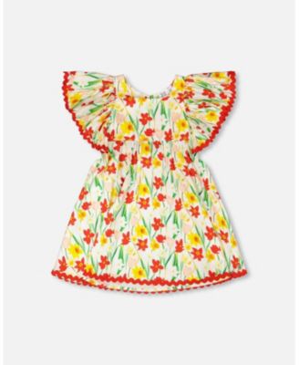 Little Girls Viscose Daffodil Print Dress