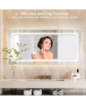 72x35.4 inch Large Size Lighted Smart Bathroom Mirror 3 LightsColors Front and Backlit Anti-fog Memory