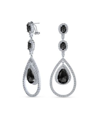 Cocktail Cubic Zirconia Double Halo Large Teardrop CZ Statement Chandelier Earrings