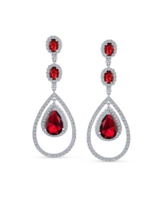 Cocktail Cubic Zirconia Double Halo Large Teardrop CZ Statement Chandelier Earrings
