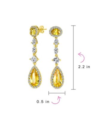 Canary Yellow Royal Green Halo CZ Teardrop Chandelier Earrings Silver Plated