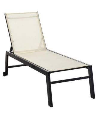 Outdoor Lounge Chair, Patio Lounger with 5-Position Reclining Backrest and 2 Wheels