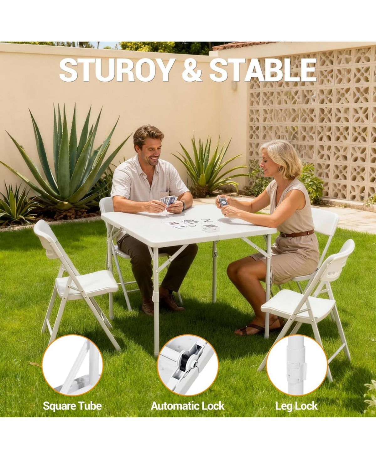gaomon 34" Square Fold-in-Half Card Table, Portable Dining Table with Handle & Safety Lock, Indoor Outdoor Use