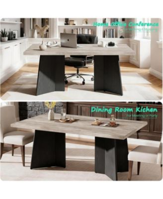 63" Dining Table for 6-8, Modern Long Kitchen Table with Large Top & Pedestal Legs