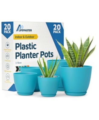 Blue Plant Pots 20 Pack with Drainage Holes & Saucers, Stackable Indoor & Outdoor Planters for Houseplants & Flowers, Durable & Weatherproof.