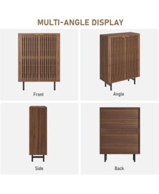 Narrow Freestanding 6-Tier Wooden Shoe Cabinet with Louvered Doors