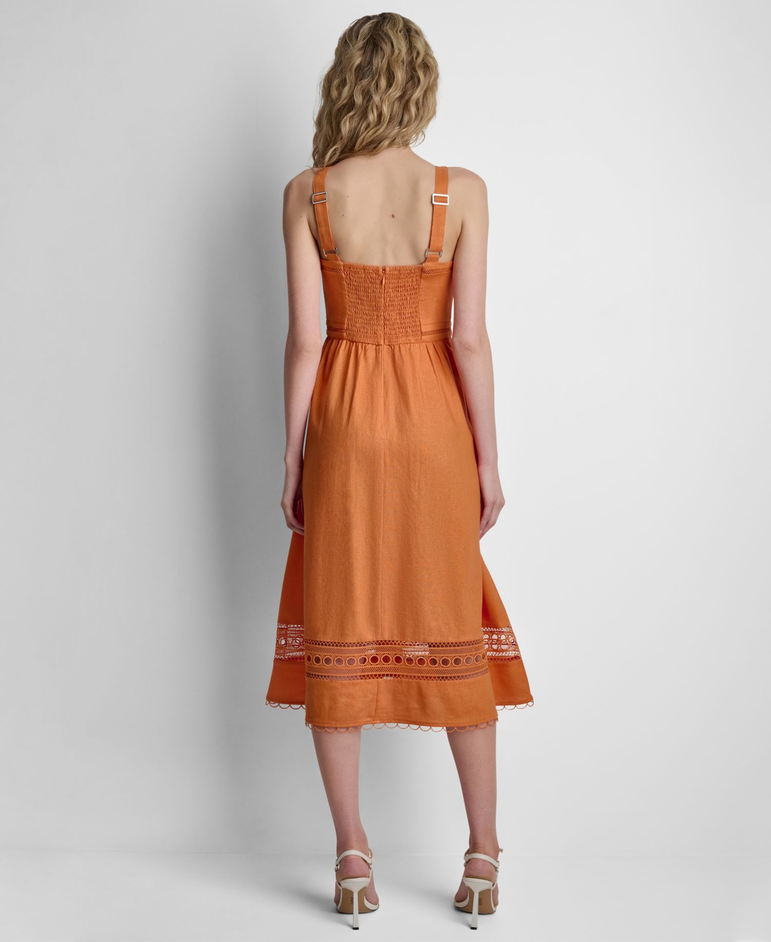 Women's Sleeveless Straight Neck Loop Lace Dress