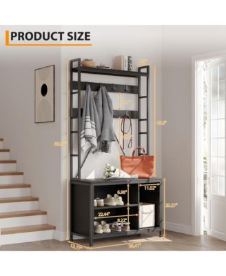 Freestanding Hall Tree with Coat Rack, Bench and Shoe Storage