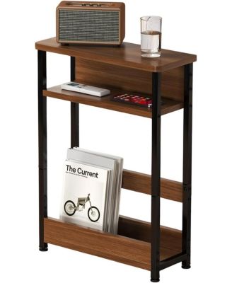 Narrow 3-Tier Slim End Table with Storage Shelf, Skinny Side Table for Small Spaces