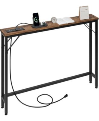 5.9" Narrow Console Table with Outlets & Storage Shelf, Behind-Couch Table for Entryway And Living Room
