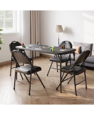 4-Foot Folding Table with Upholstered PU Leather Top, Heavy-Duty Metal Legs