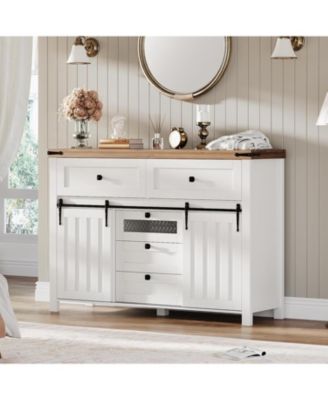 Farmhouse Buffet Cabinet Sideboard Storage Cabinet with 5 Drawers and Sliding Barn Doors
