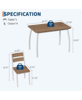 5-Piece Modern Wooden Dining Table Set with 4 Wooden Seat Chairs