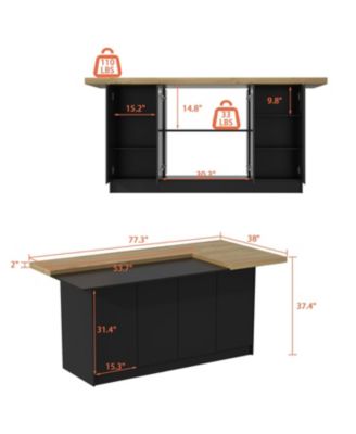 77.3" Large Kitchen Island with 8 Doors, Island Storage Table with Dining Table, Coffee Station and Microwave Rack