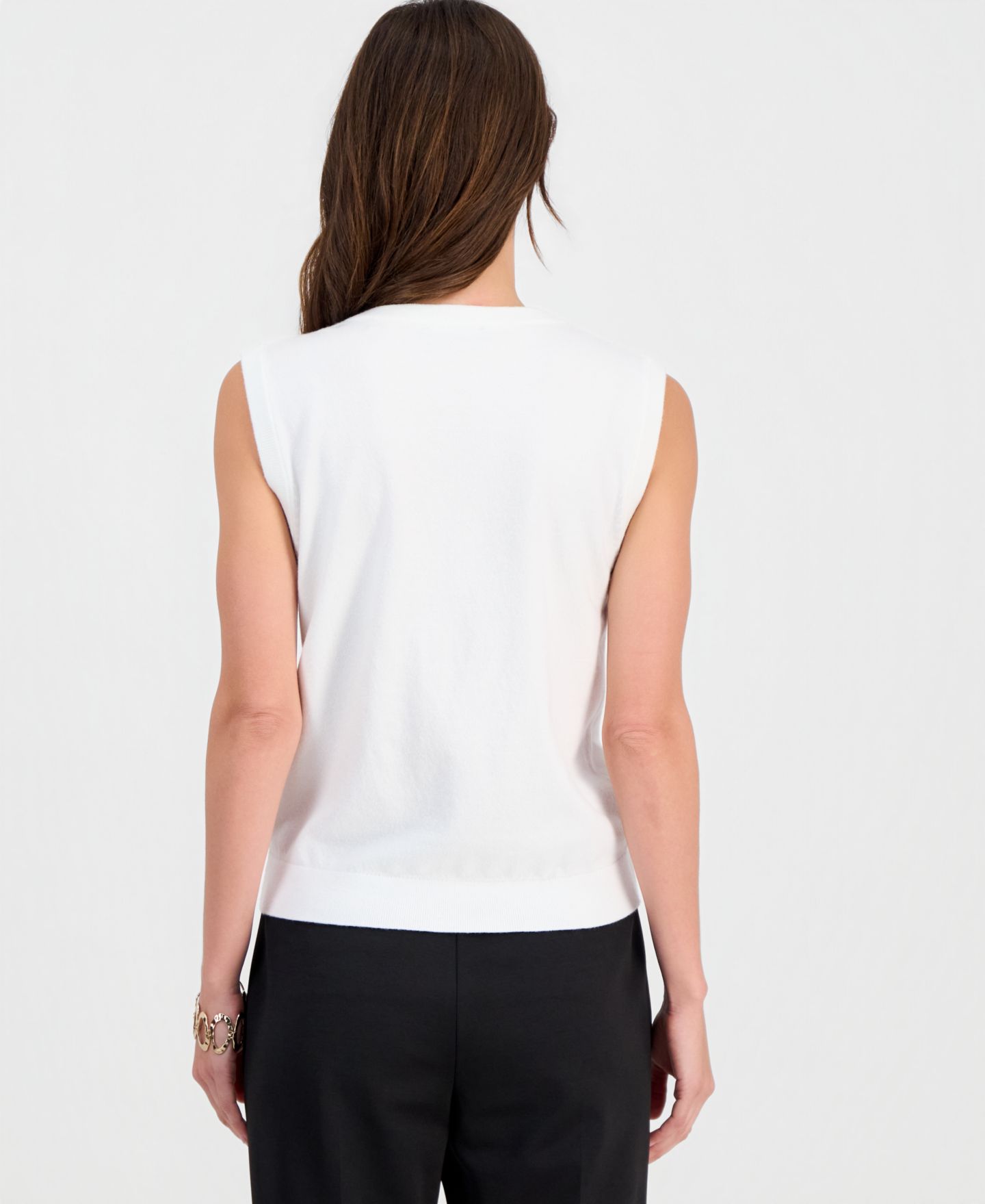 Женский топ T Tahari Fish-Embroidery Sleeveless Crewneck, цвет: Белый — фото 2