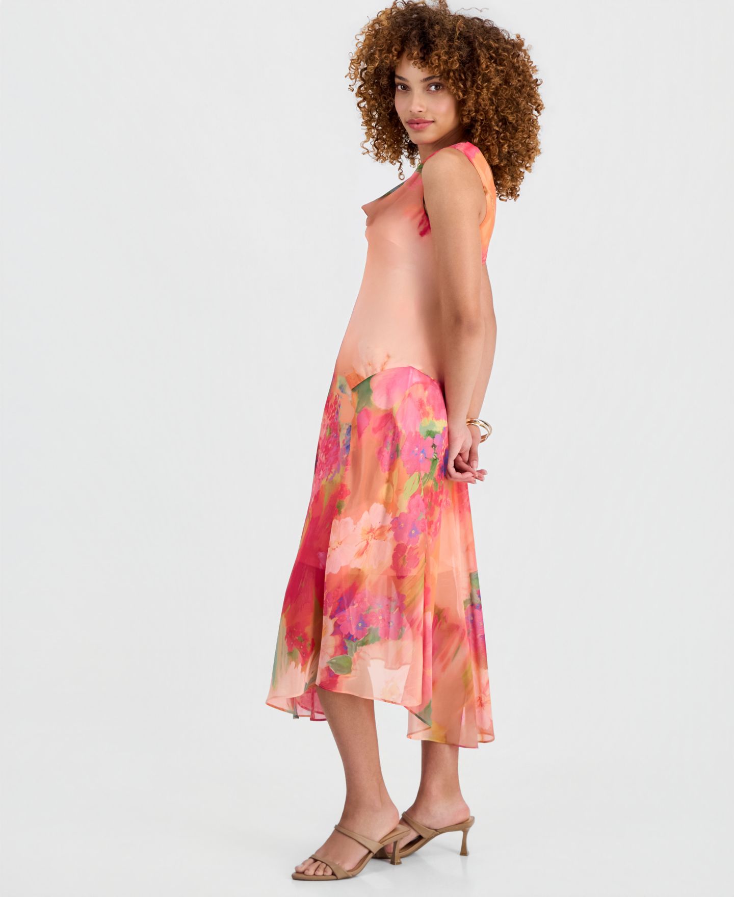 Женское платье Robbie Bee Petite Printed Cowlneck High-Low Midi, цвет: Розовый — фото 2