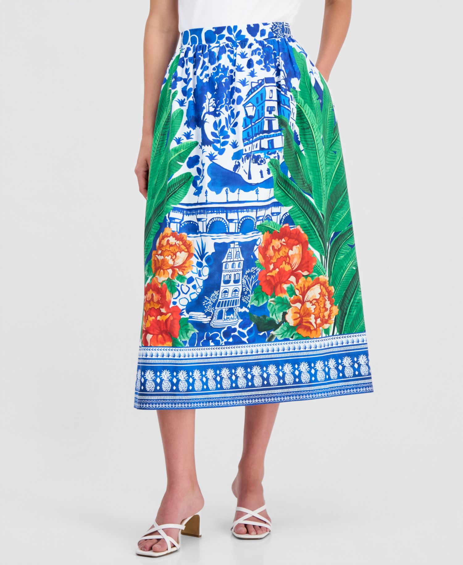 Women's Printed Pull-On Flared Midi Skirt