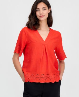 Women's Embroidered Eyelet-Hem Top 