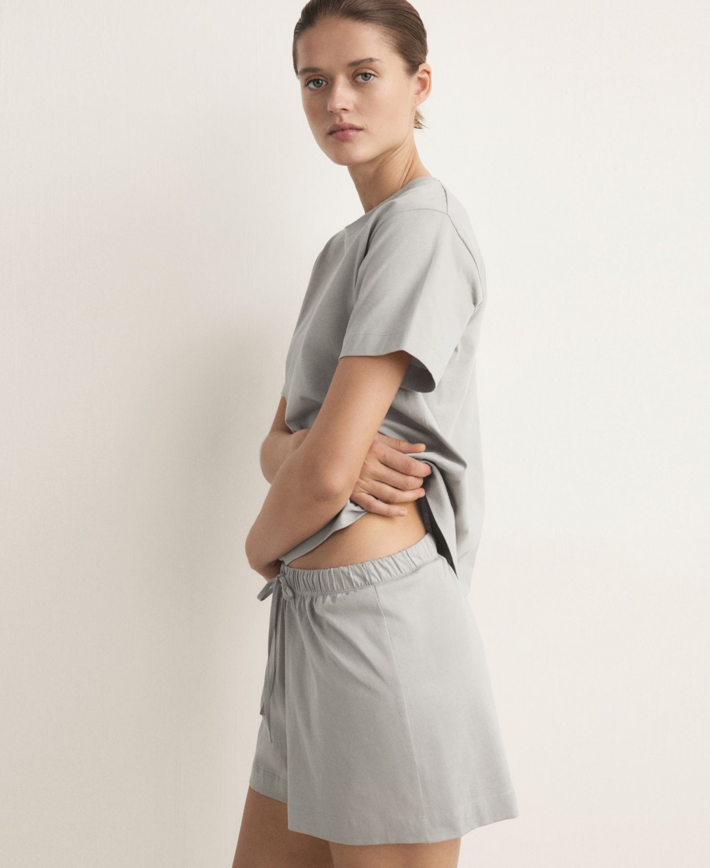 Пижама Short-Sleeved, хлопок — MANGO, цвет: Серый — фото 3