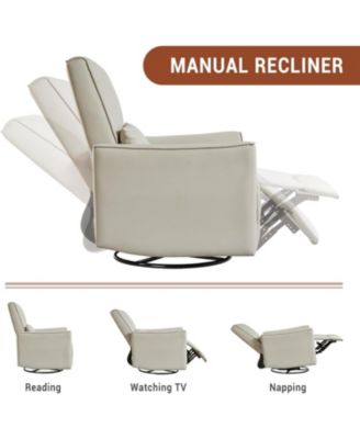 Ergonomic Swivel Rocking Recliner, Manual PU Leather Glider, High Back, Padded Armrests, Sofa for Living Room