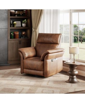 Power Recliner Chair, Swivel Glider, Faux Leather, Charging Port, Curved Arms, Padded Back, Living Room