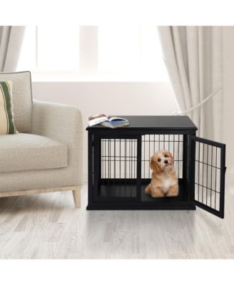 Small Dog Crate End Table – Black Pet Cage with Two Opening Sides & Lockable Door, Decorative Indoor Kennel
